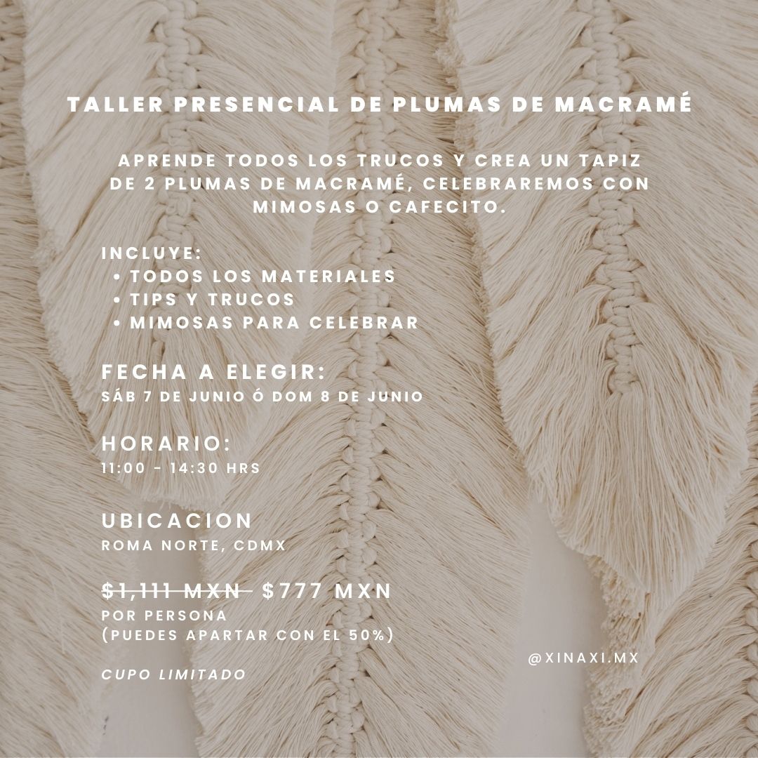 TALLER ANIVERSARIO | TALLER PLUMAS DE MACRAME | TALLER HOJAS DE MACRAMÉ